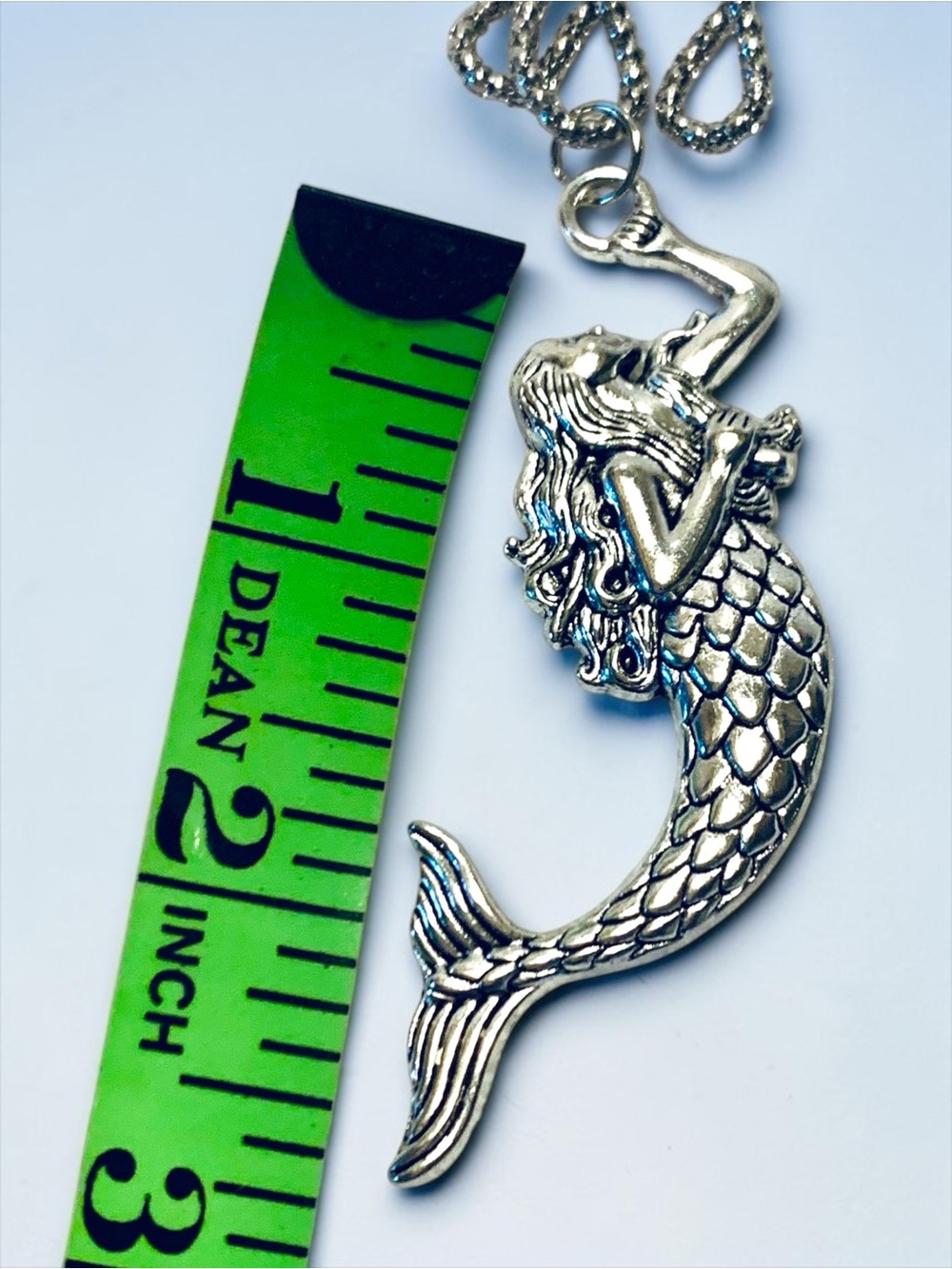 Sterling Silver-Tone Mermaid Pendant Necklace - Silver. Handmade - Picture 9 of 9